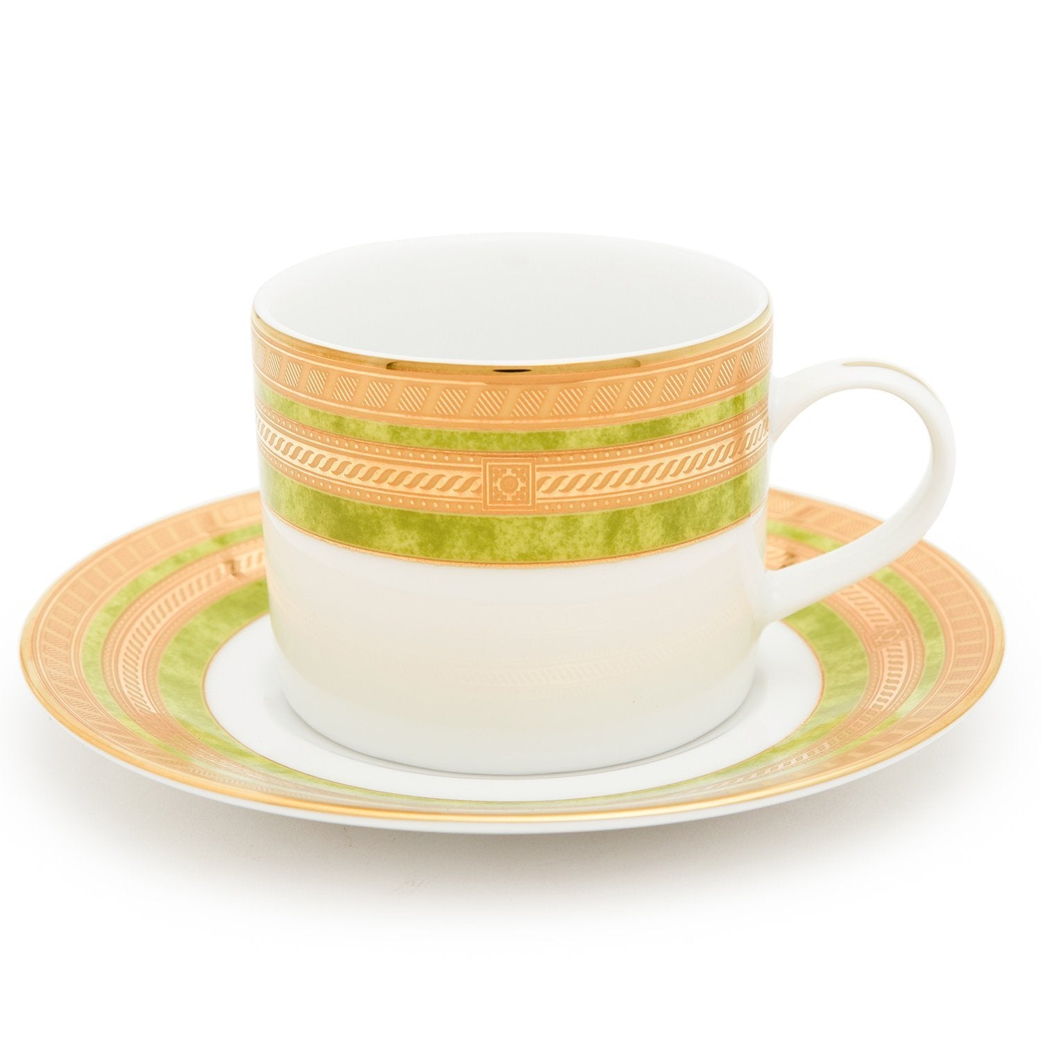 Dankotuwa Porcelain Berlinda Tea Cup and Saucer Set - Green and Gold, 6 Piece - BERGRN-687/689 - Jashanmal Home