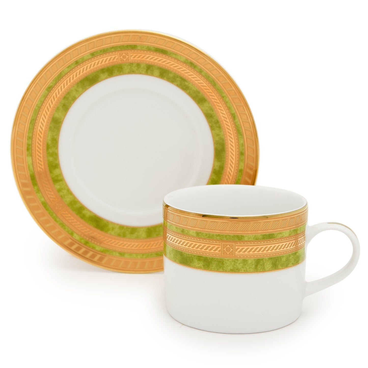 Dankotuwa Porcelain Berlinda Tea Cup and Saucer Set - Green and Gold, 6 Piece - BERGRN-687/689 - Jashanmal Home