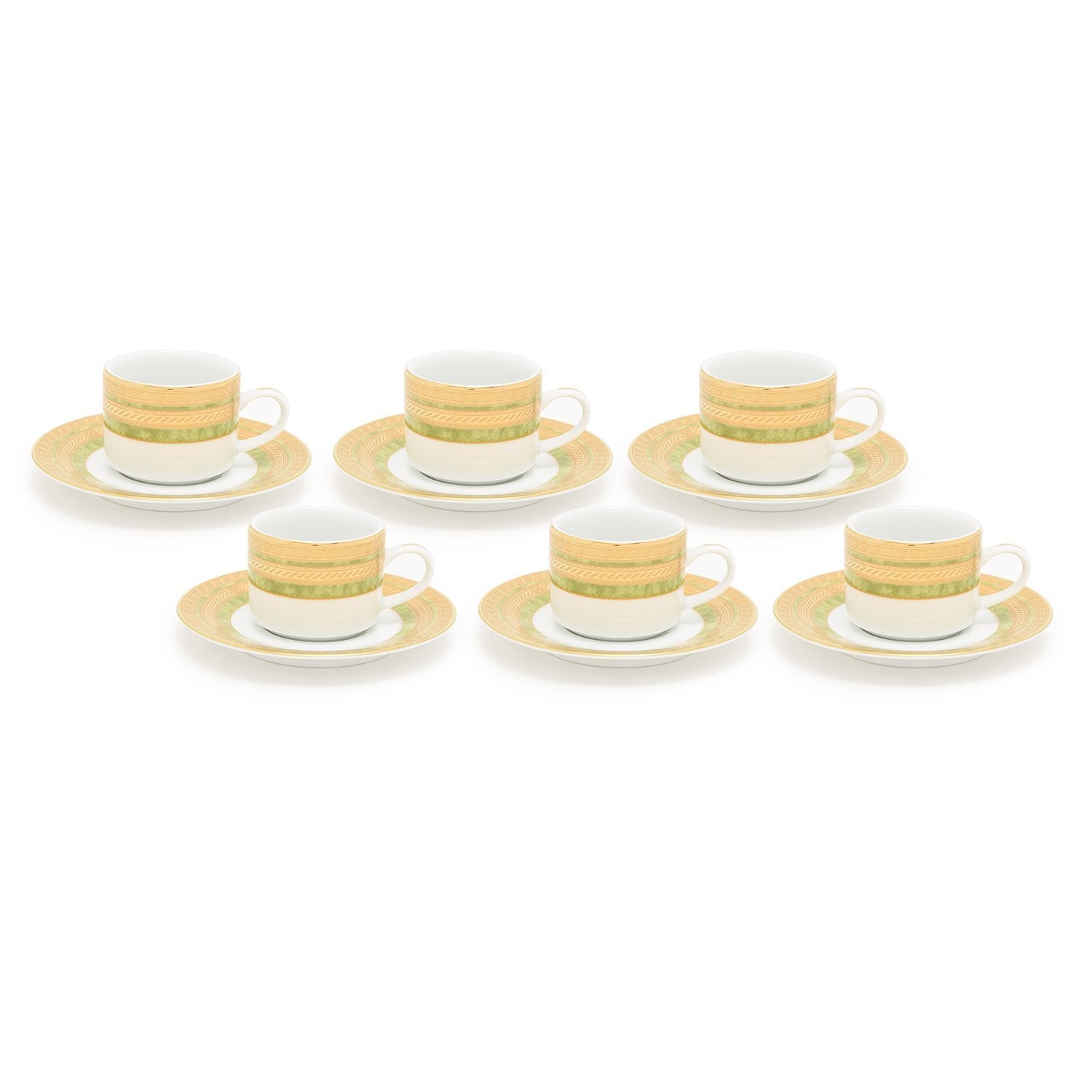 Dankotuwa Porcelain Berlinda Coffee Cup and Saucer Set - Light Green and Gold - BERGRN-0692/93