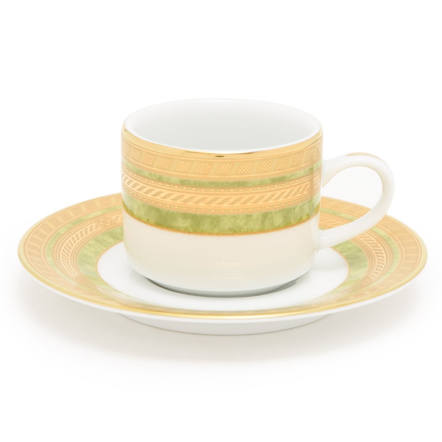 Dankotuwa Porcelain Berlinda Coffee Cup And Saucer Set - Light Green And Gold - Bergrn-0692/93