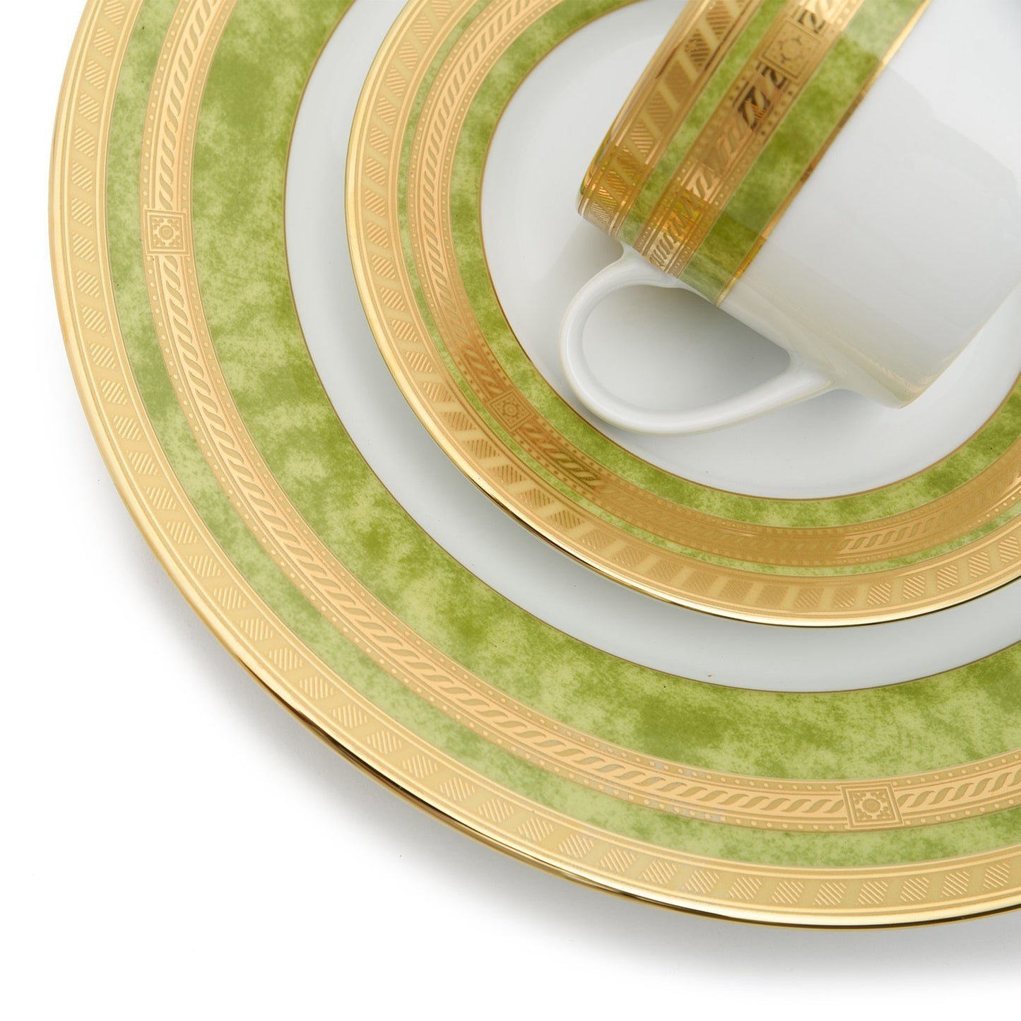 Dankotuwa Porcelain Berlinda Tea Set - Light Green and Gold, 24 Piece - BERGRN-24TS - Jashanmal Home