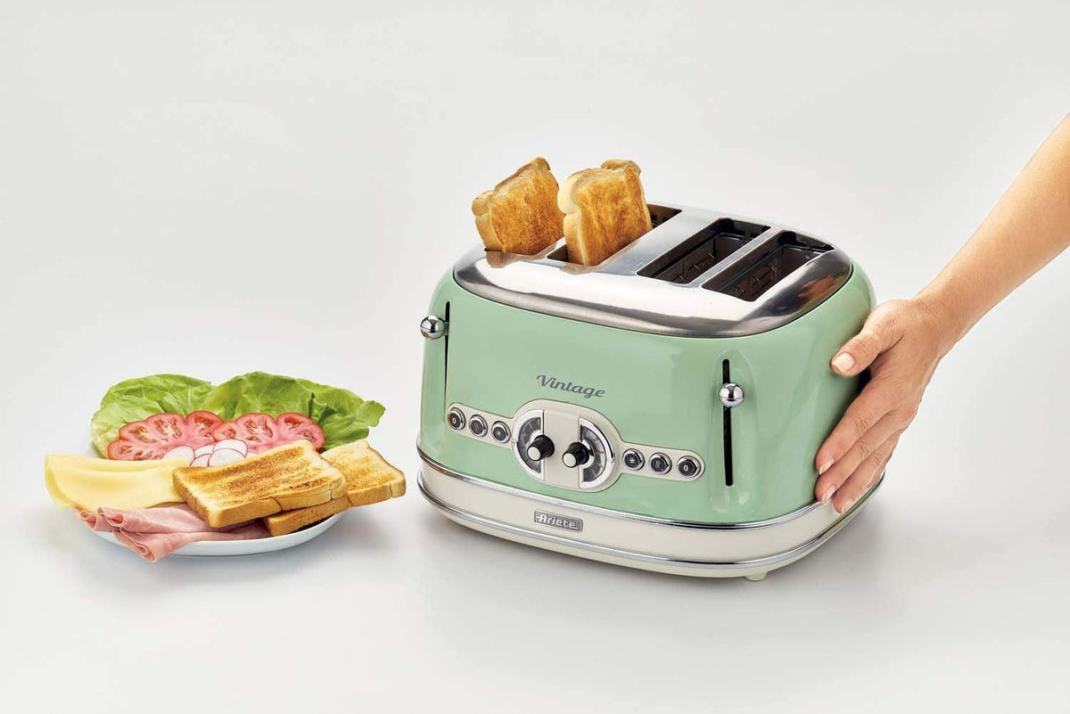 Ariete Vintage 4-Slice Toaster, Cream/Green 0156