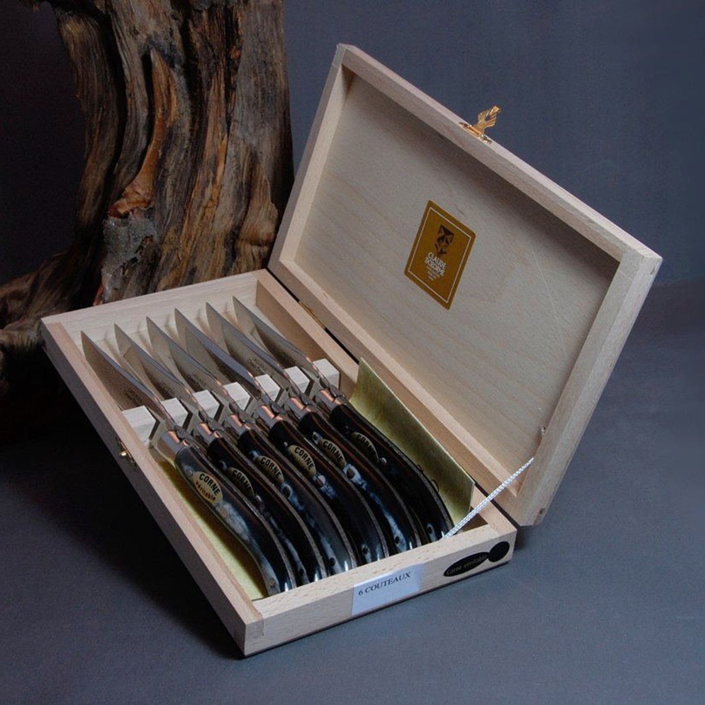 Claude Dozorme Laguiole Knife Set With Black Horn Handle And Shiny Bolster - 6 Pieces - 2.60.001.64Mi