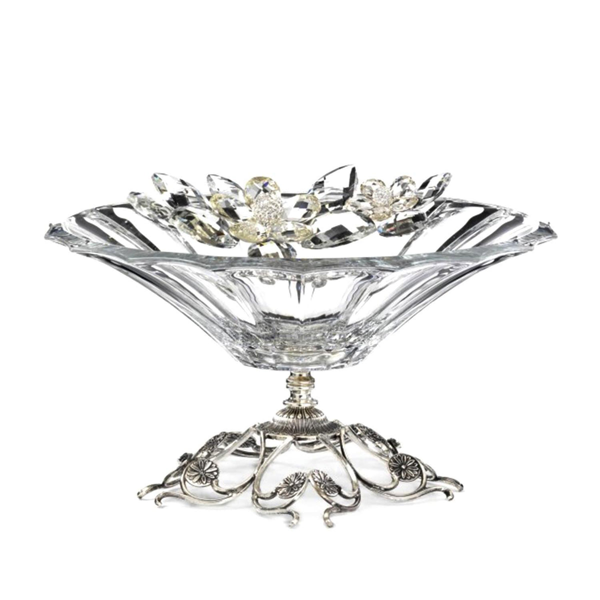 Debora Carlucci Crystal Flowers Glass Bowl with Metal Base - DC5544