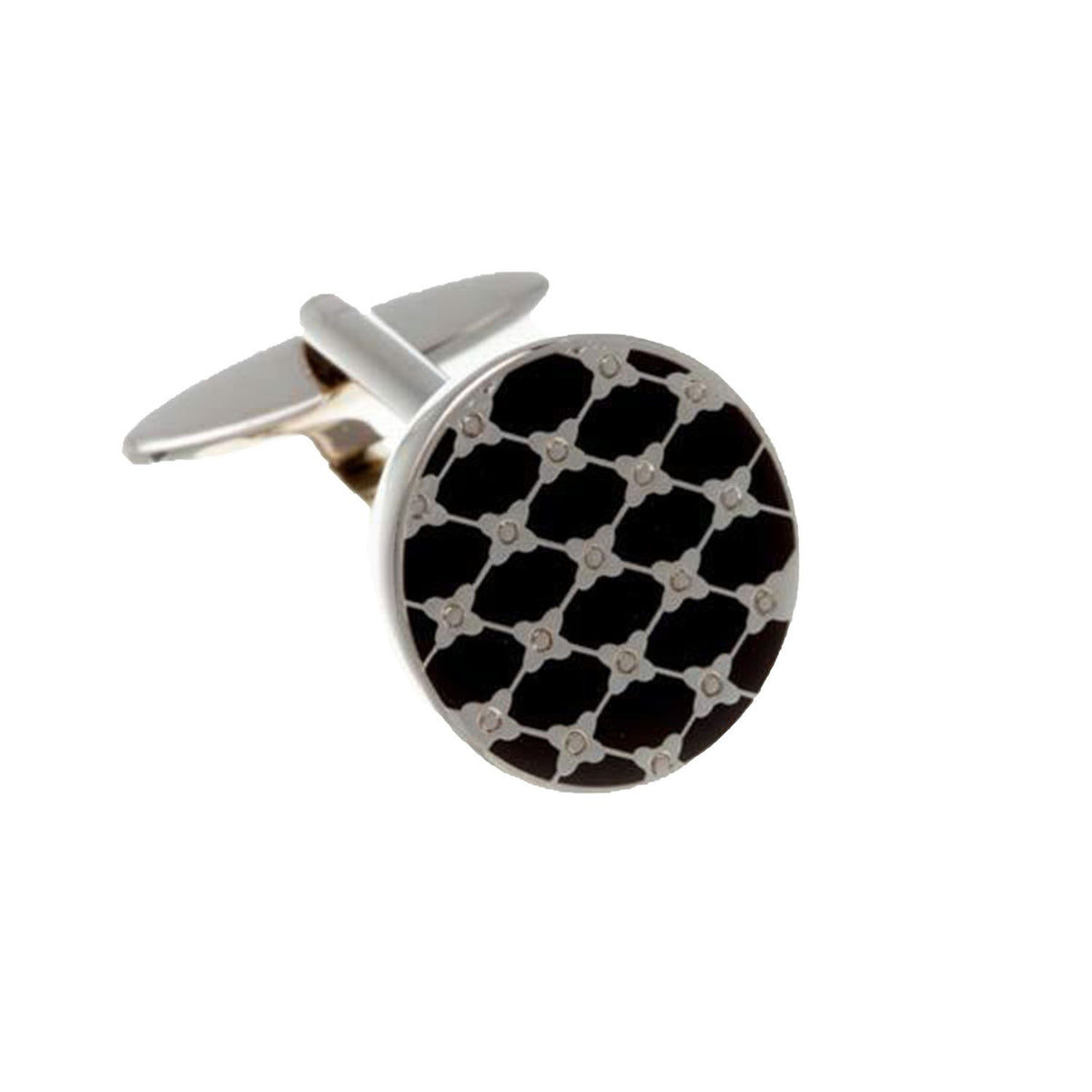 Elizabeth Parker Enamel Trellis Rhodium Plated Cufflinks - Black - AEPCB921 NA