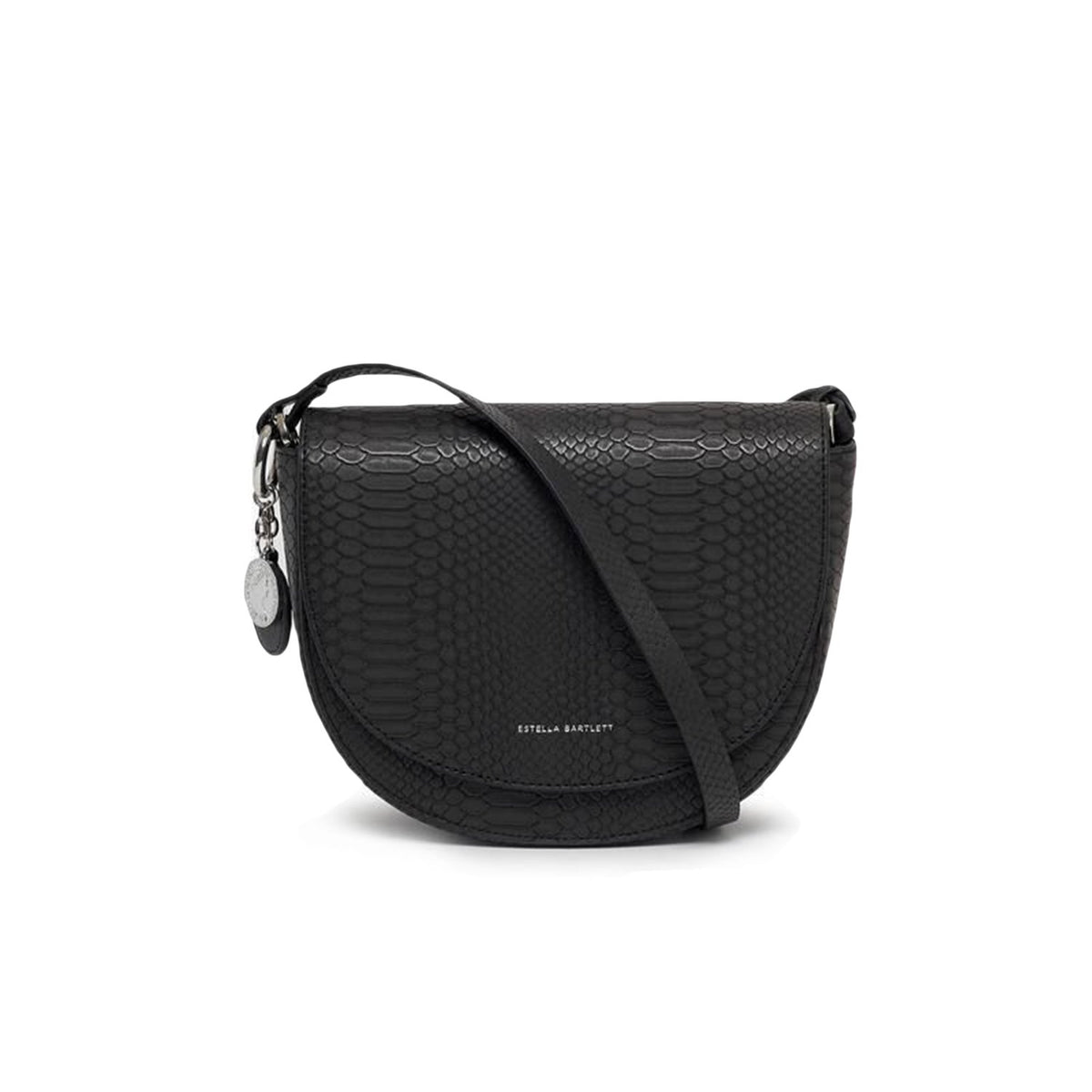 Estella Bartlett Loman Saddle Bag - Black Snake with Bagtag and Emoji Charm - EBP3686