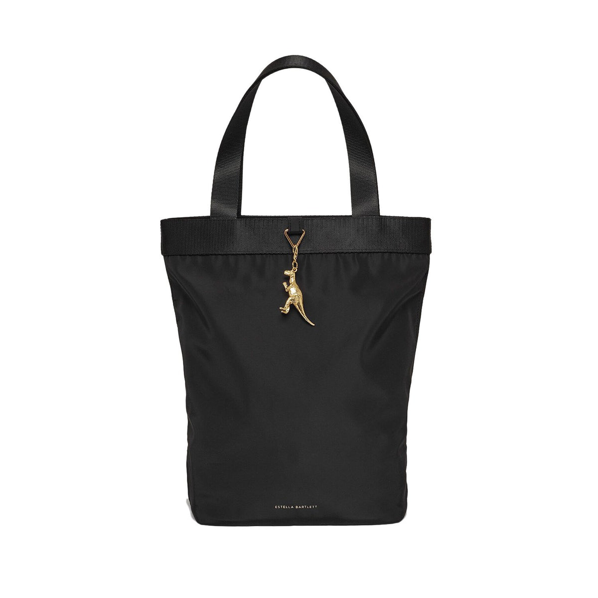 Estella Bartlett Tote Backpack - Black Nylon with Gold Dinosaur Charm - EBP3925
