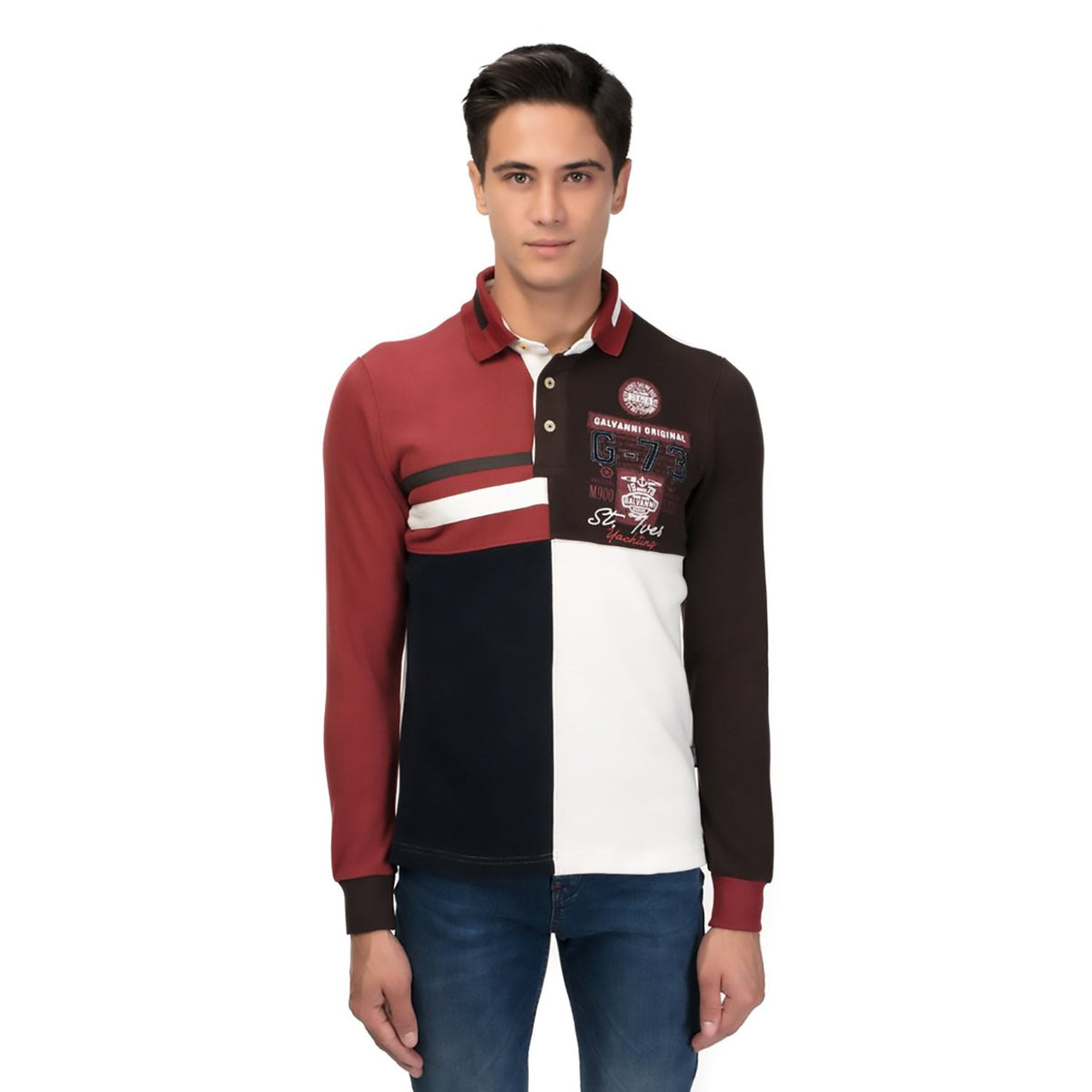 Galvanni Bhutan Polo Sweater - Rosewood Multi - GLVWM13160071 L