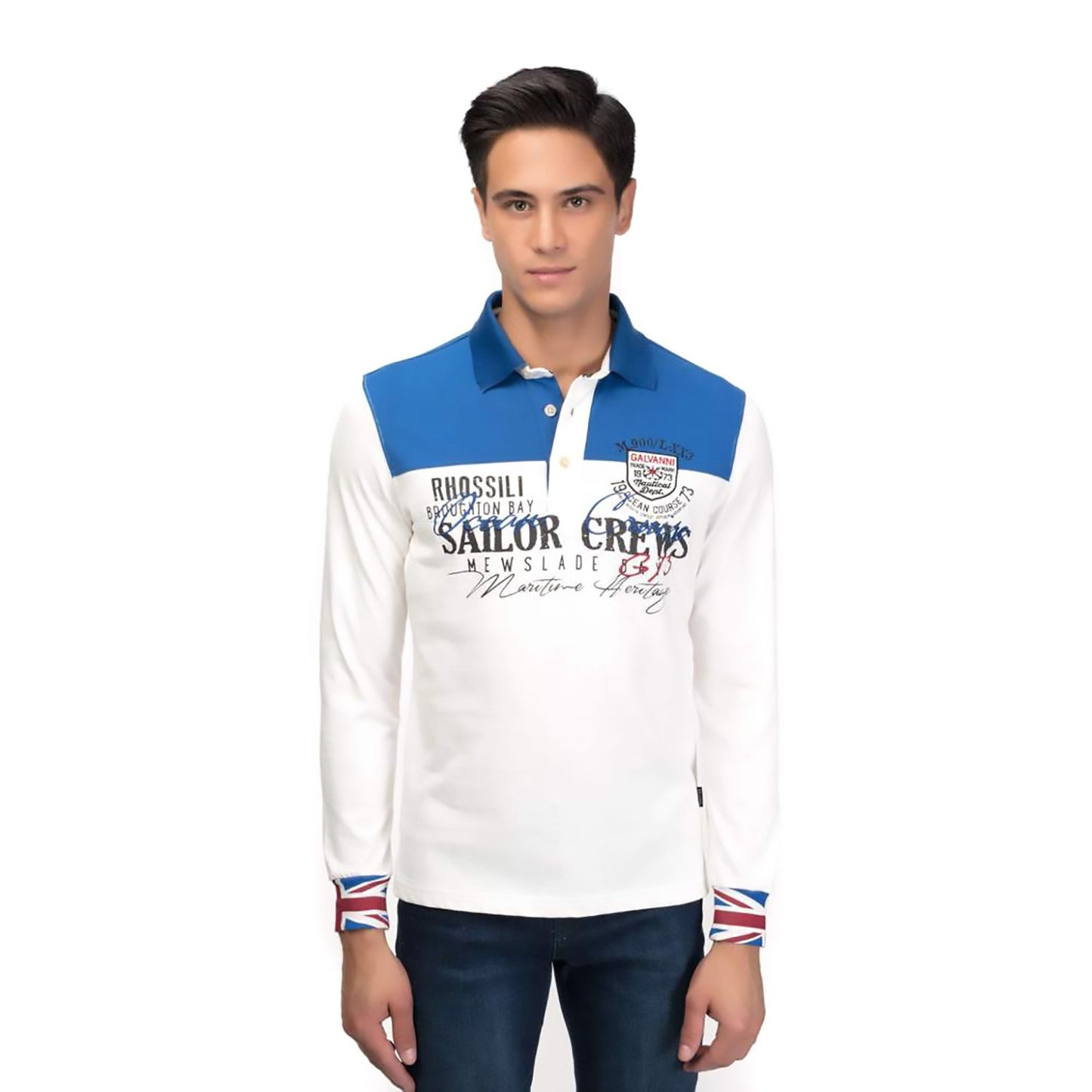 Galvanni Viet Polo Sweatshirt - Off-White and Blue - GLVWM13160061 L