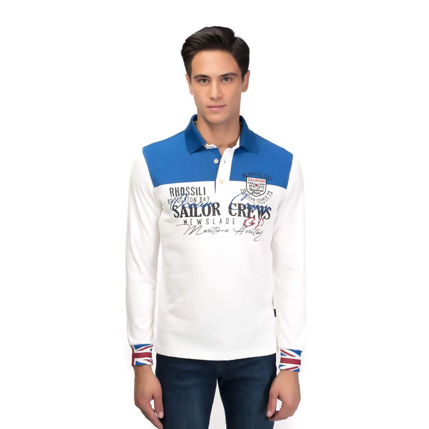 Galvanni Viet Polo Sweatshirt - Off-White and Blue - GLVWM13160061 L