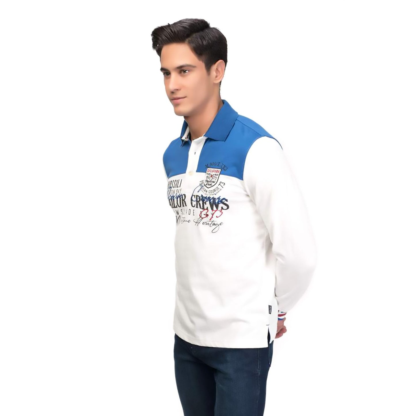 Galvanni Viet Polo Sweatshirt - Off-White And Blue - Glvwm13160061