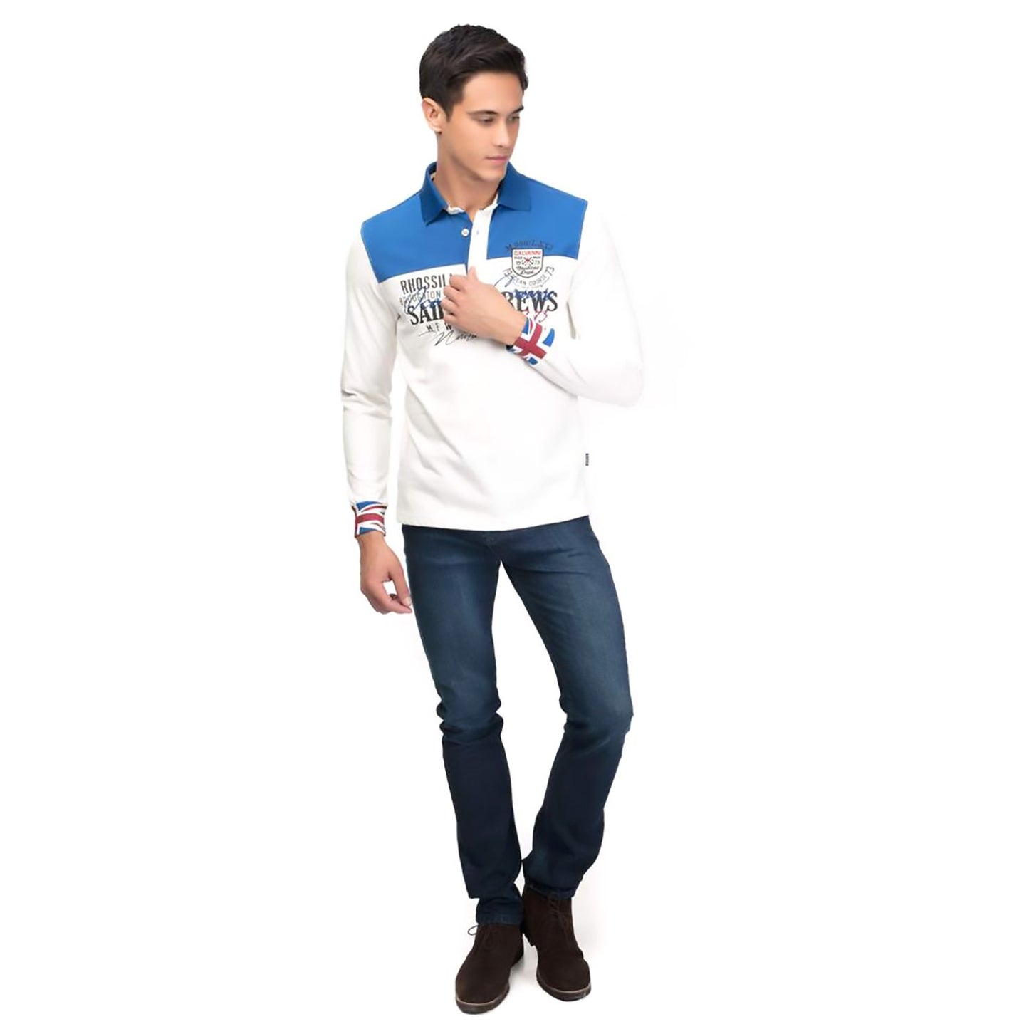 Galvanni Viet Polo Sweatshirt - Off-White And Blue - Glvwm13160061