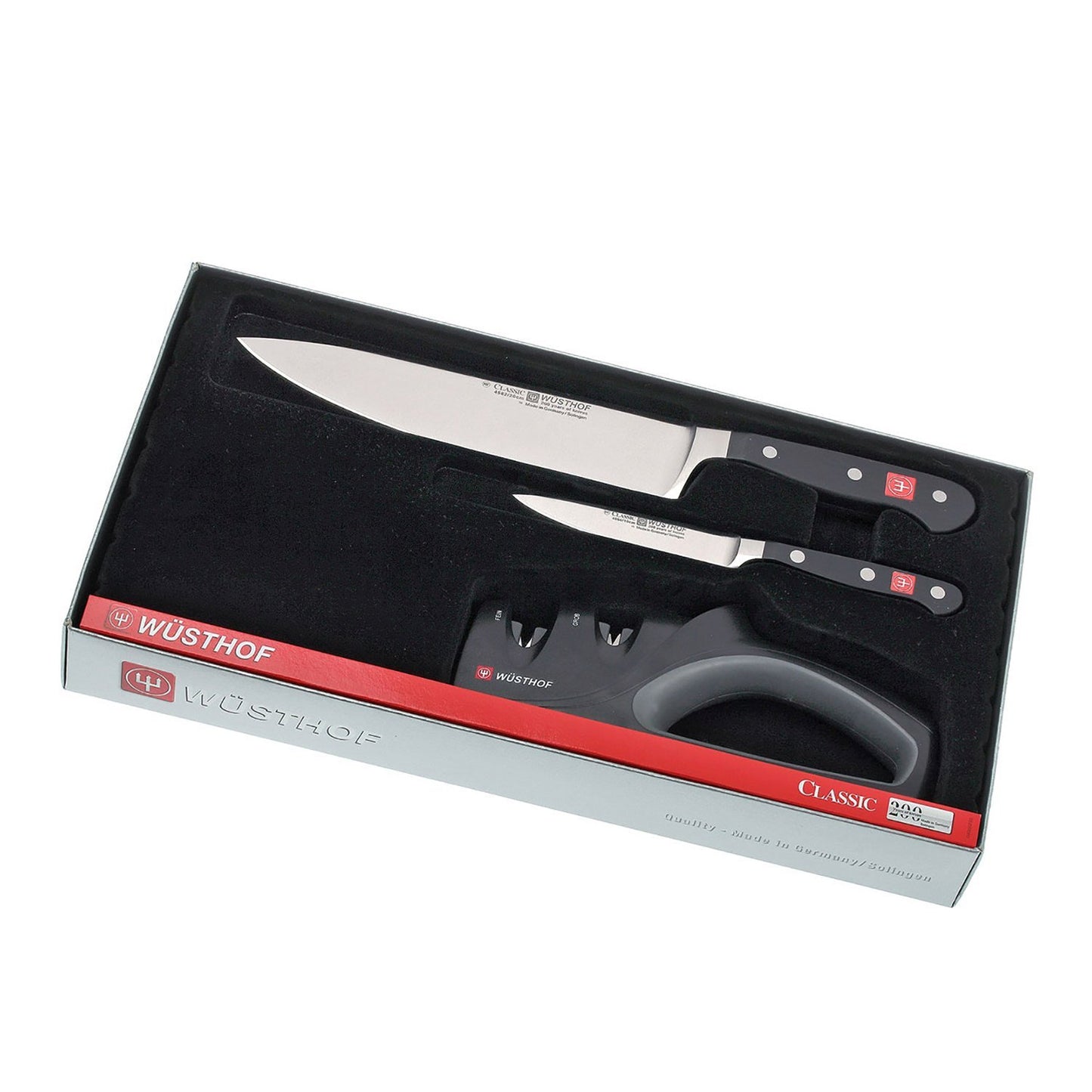 Ed. Wusthof Classic 2 Piece Knife Set with Knife Sharpener - Black and Silver - 9608-5