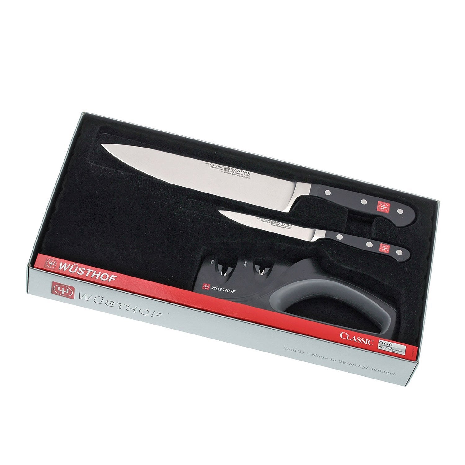 Ed. Wusthof Classic 2 Piece Knife Set with Knife Sharpener - Black and Silver - 9608-5